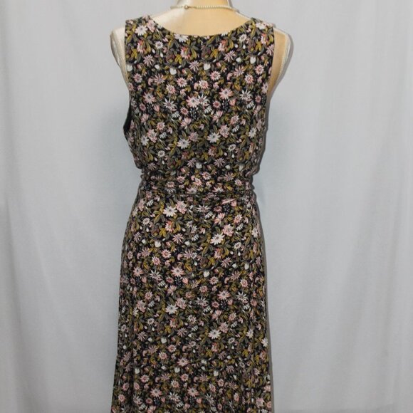 LOFT Floral V-Neck Flounce Flare Dress Forever Navy - Picture 9 of 16